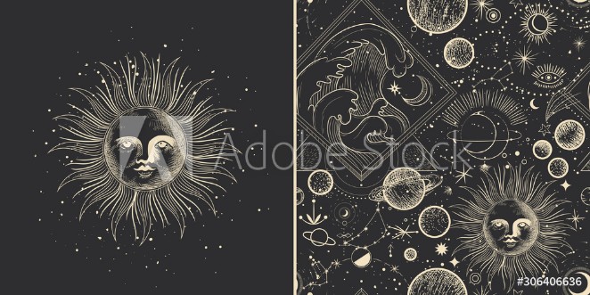 Picture of Vector illustration set of moon phases Different stages of moonlight activity in vintage engraving style Zodiac Signs